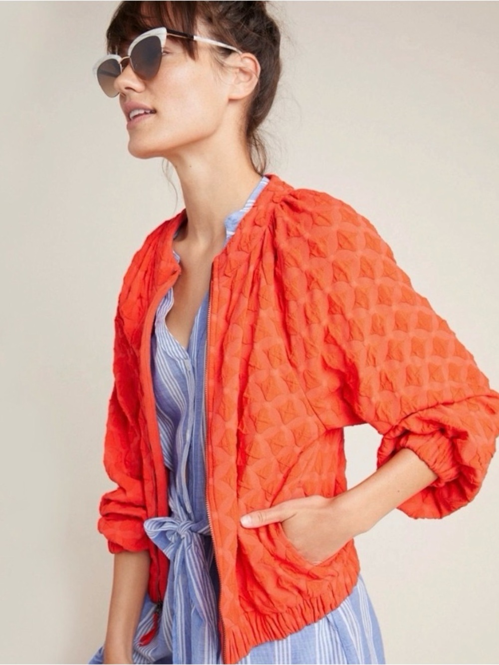 Anthropologie Orange Textured Bomber Jacket